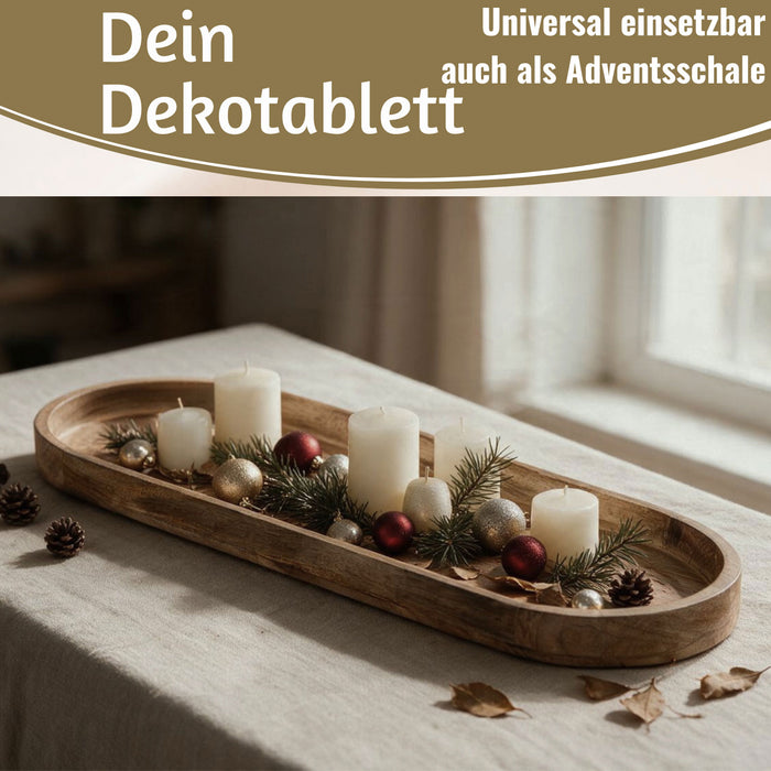 KI-generiertes Bild,XL Deko-Tablett Mango-Holz Braun 72cm groß Serviertablett Obst-Schale Brot