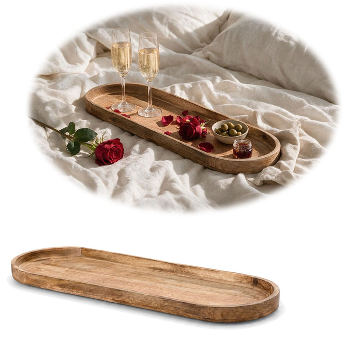 KI-generiertes Bild XL Deko-Tablett Mango-Holz Braun 72cm groß Serviertablett Obst-Schale Brot