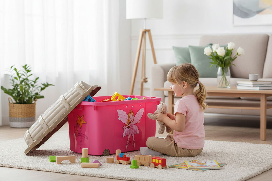 KI-generiertes Bild,XL Spielzeugkiste Prinzessin Fee Aufbewahrungsbox Rollbox Rollen