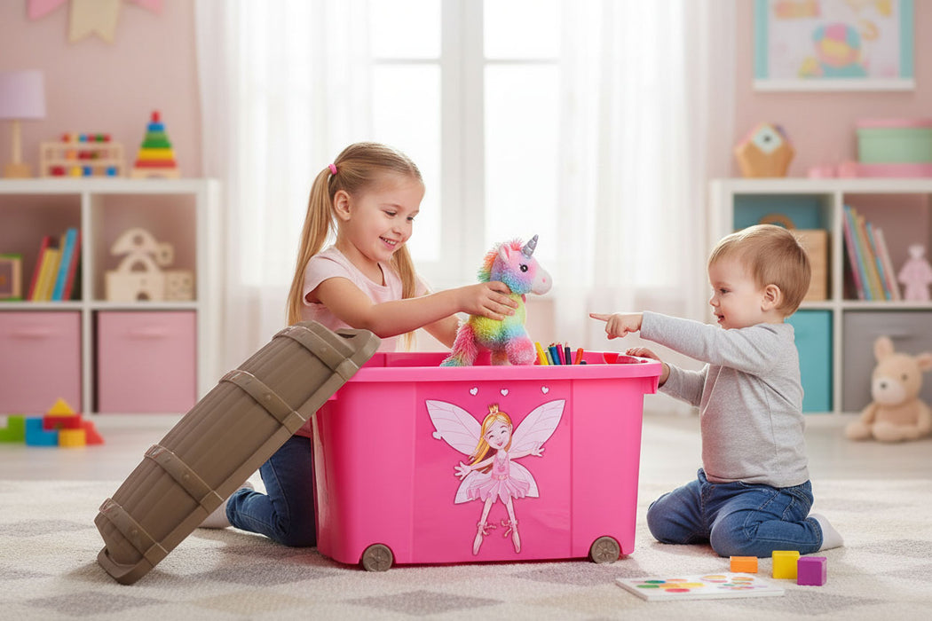 KI-generiertes Bild,XL Spielzeugkiste Prinzessin Fee Aufbewahrungsbox Rollbox Rollen