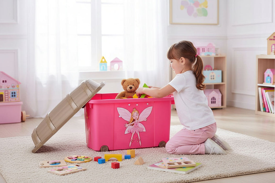 KI-generiertes Bild,XL Spielzeugkiste Prinzessin Fee Aufbewahrungsbox Rollbox Rollen