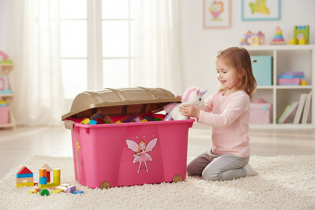 KI-generiertes Bild,XL Spielzeugkiste Prinzessin Fee Aufbewahrungsbox Rollbox Rollen