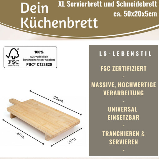 KI-generiertes Bild,XL Holz Schneidebrett 50cm auf Füßen Bambus Saftrille Serviertablett Vesperbrett