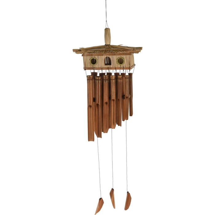 KI-generiertes Bild Holz Windspiel Klang-Spiel Bambus 90x28cm Vogelhaus Klangröhren Garten Feng Shui