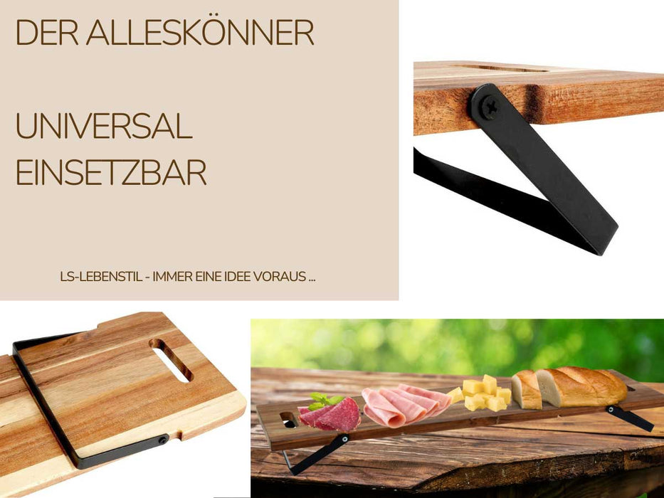 KI-generiertes Bild,XXL Akazie Serviertablett 67cm klappbar Holz Tablett Tabletttisch Frühstückstablett