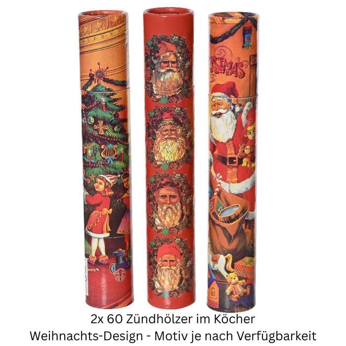 KI-generiertes Bild,XXL 120 Streichhölzer 30cm lang Köcher Zündhölzer Weihnachten 2er-Set