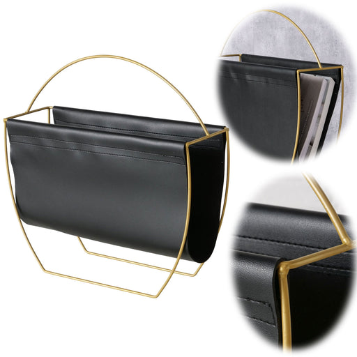 KI-generiertes Bild Eleganter Magazinständer Schwarz Gold 40cm Zeitungsständer Zeitschriftenständer