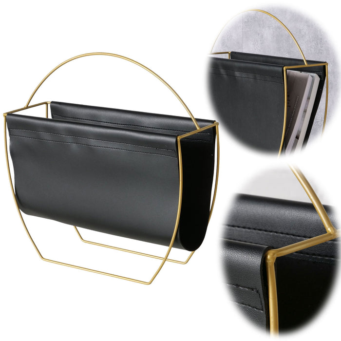 KI-generiertes Bild Eleganter Magazinständer Schwarz Gold 40cm Zeitungsständer Zeitschriftenständer