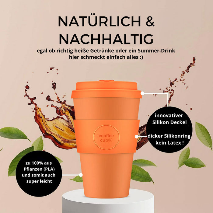 KI-generiertes Bild,Ecoffee Cup 400ml Basket Case Schwarz PLA Coffee to Go Becher Wiederverwendbar