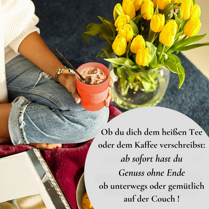 KI-generiertes Bild,Ecoffee Cup 400ml Basket Case Schwarz PLA Coffee to Go Becher Wiederverwendbar